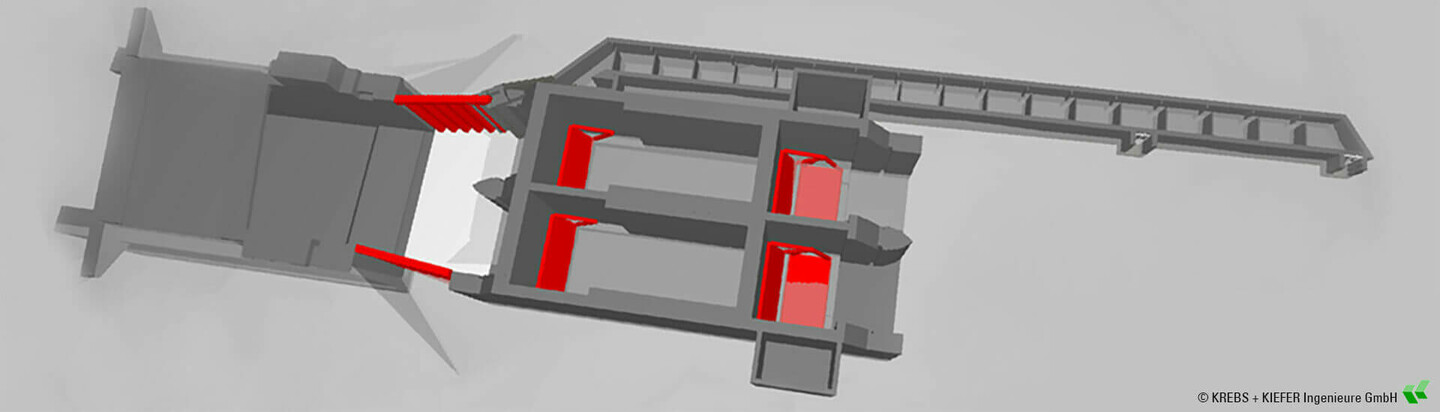 3D model of the Wehningen weir and flood protection system with a fish ladder